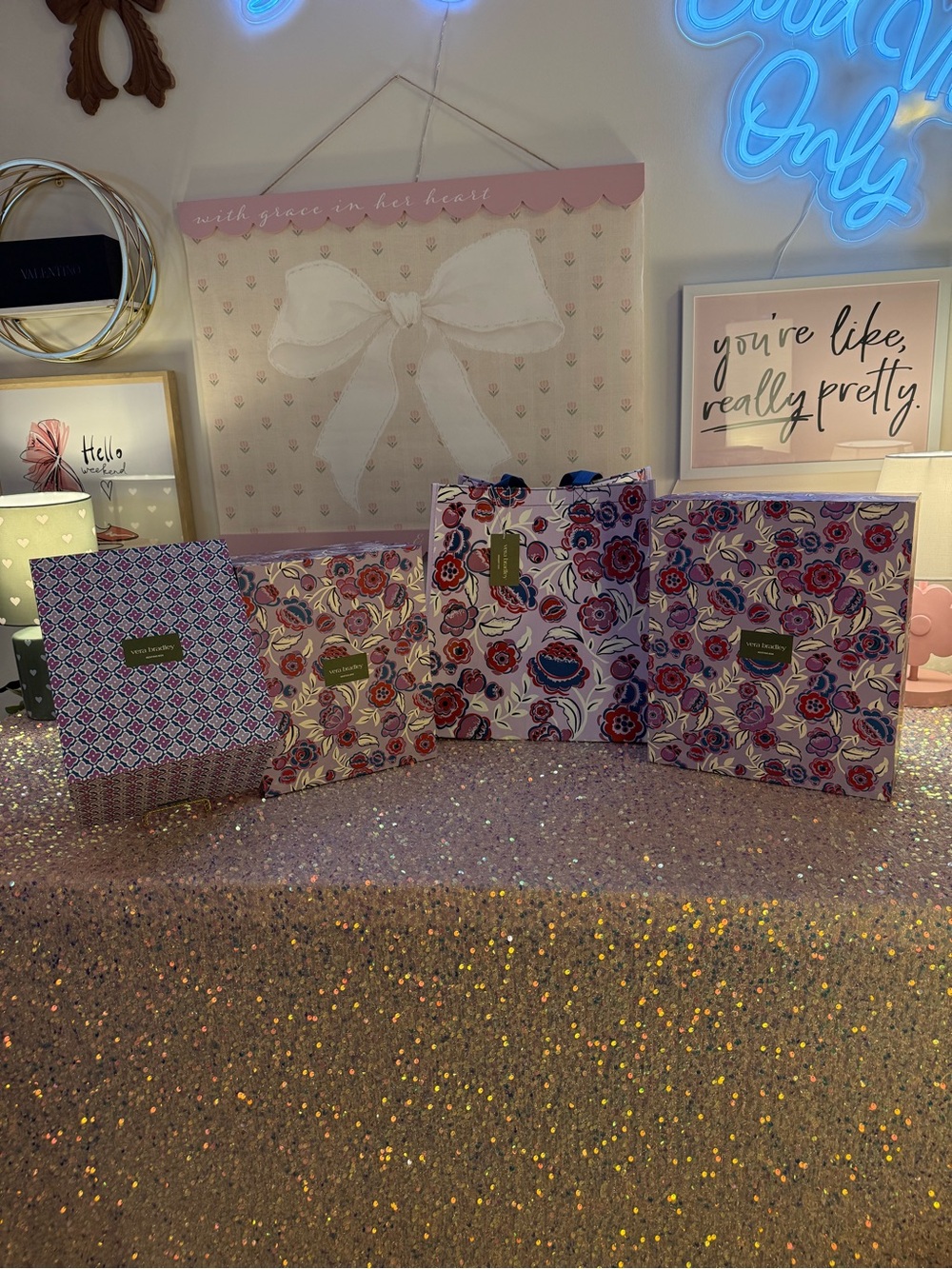 NWT Vera Bradley Tote and Box Set in Bubbly Flowers & Gemstone Paisley Pattern
